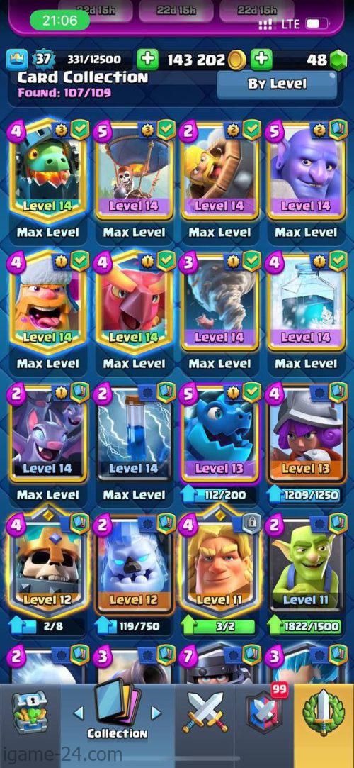 ROYALE LVL37 WITH 10MAXED CARD