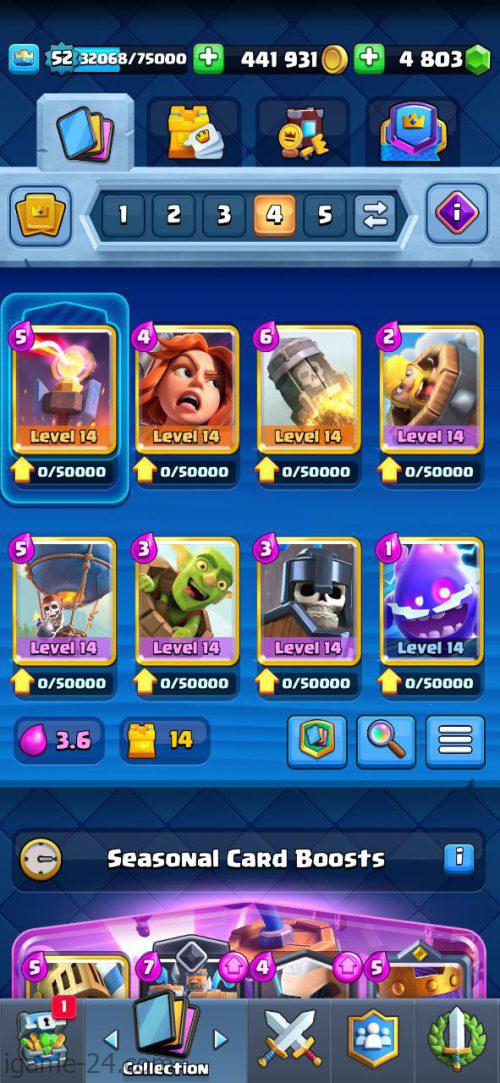 ROYALE LEVEL52 WITH 69MAXED CARD AND 441K GOLD