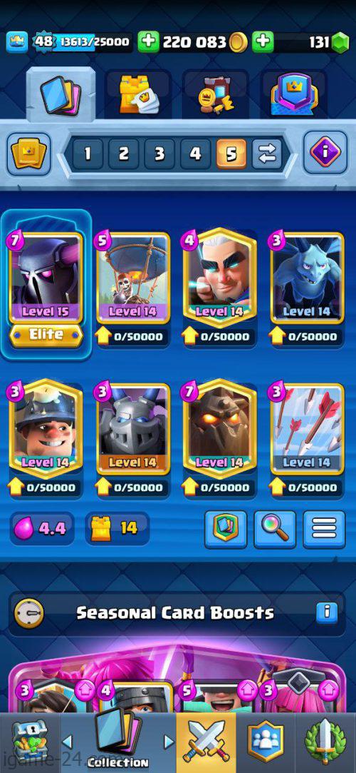 ROYALE LEVEL48 WITH 30MAXED CARD AND 220K GOLD