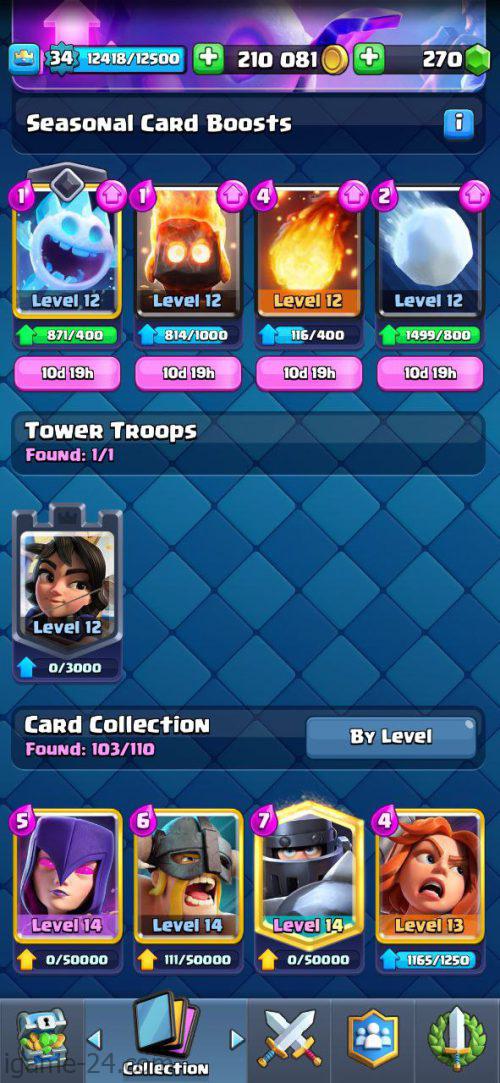 ROYALE LEVEL34 WITH 4MAXED CARD AND 210K GOLD