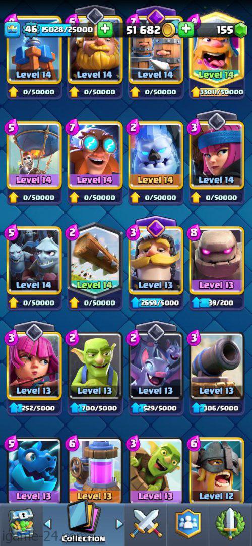 ROYALE LEVEL46 WITH 29MAXED CARD AND 67 EMOTE