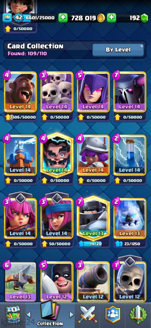 ROYALE LEVEL42 WITH 14MAXED CARD AND 728K GOLD