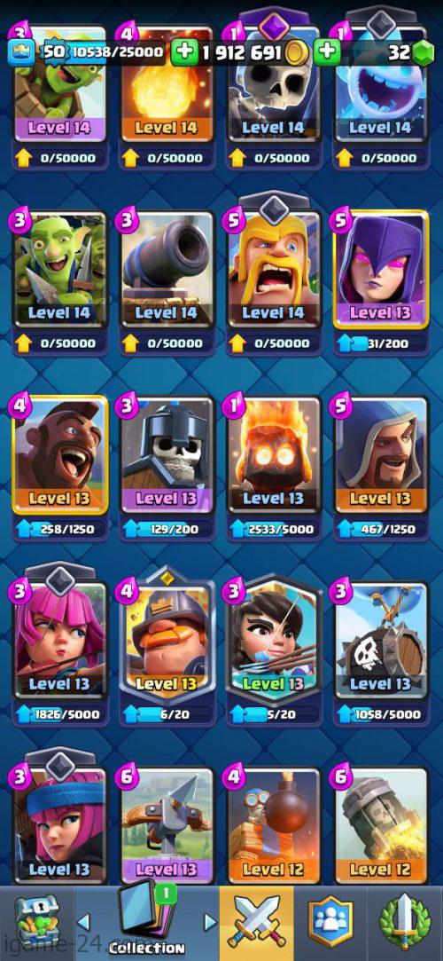 ROYALE LEVEL50 WITH 35MAXED CARD AND 1M GOLD