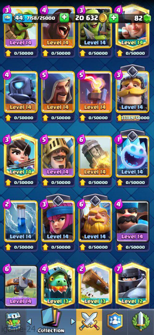 ROYALE LEVEL44 WITH 20MAXED CARD AND 100 EMOTES