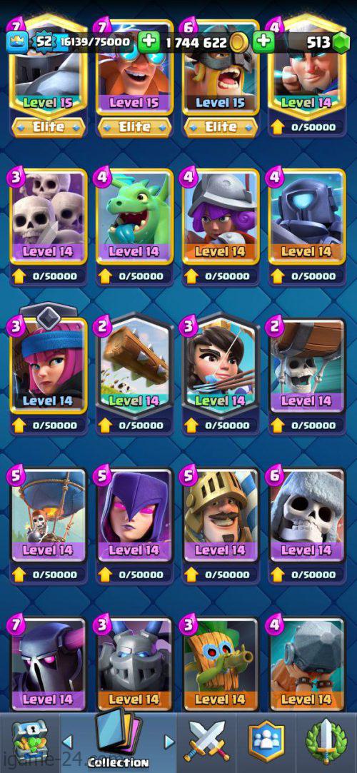 ROYALE LEVEL52 WITH 38MAXED CARD AND 1M GOLD