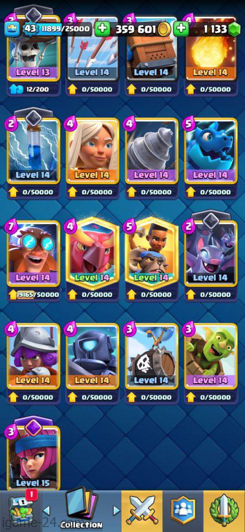 ROYALE LEVEL43 WITH 21MAXED CARD AND 359K GOLD