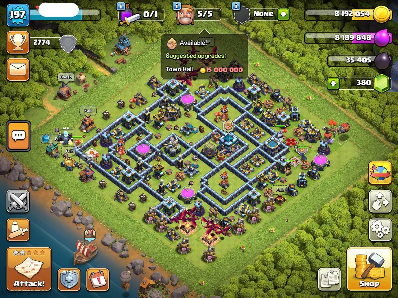 IMG ۲۰۲۴۰۸۰۳ ۱۱۱۳۴۱ min COC TOWN HALL 13 FULLY MAX | LEVEL197 | KB75 AQ75 GW50 RC25