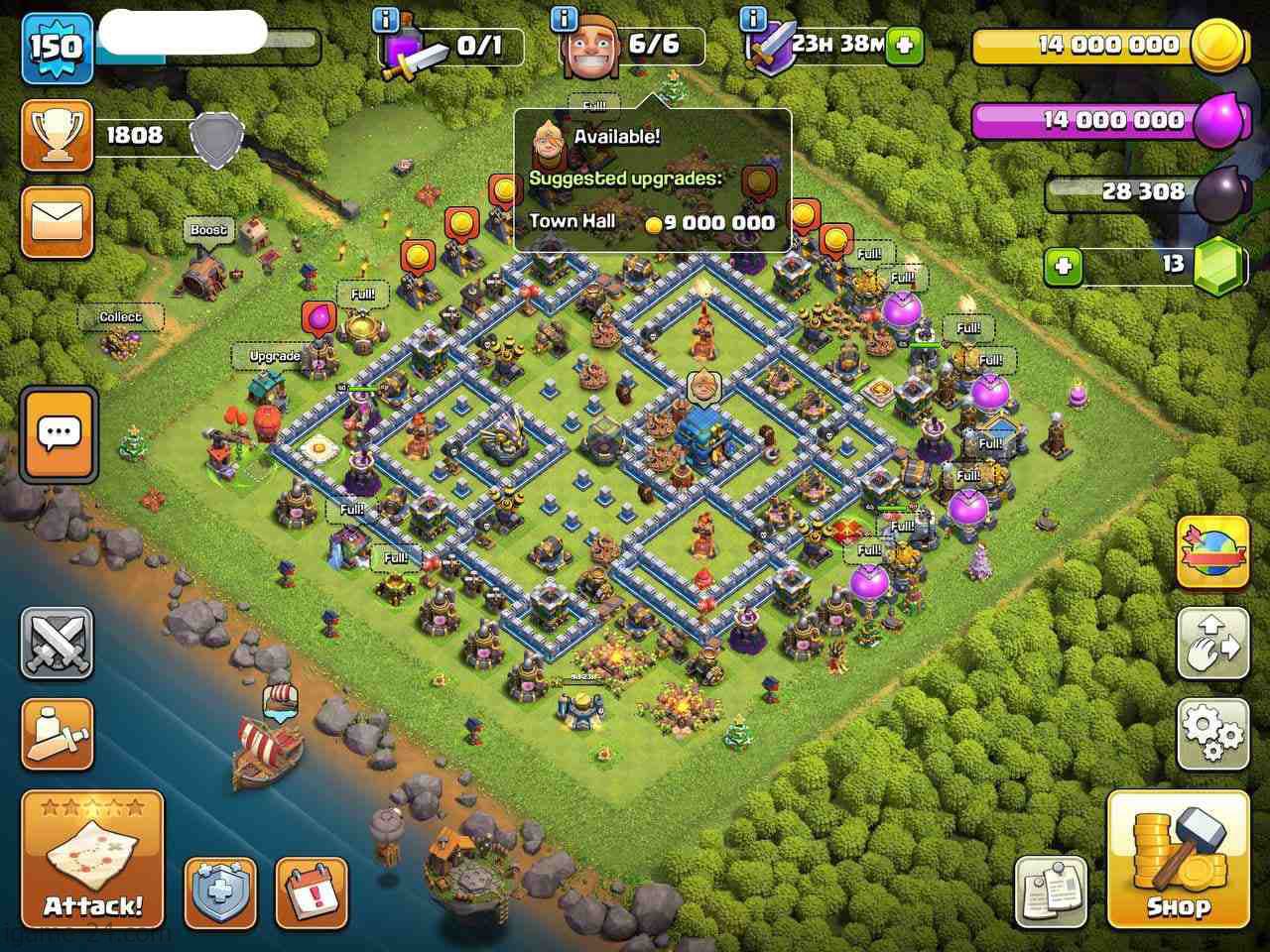 IMG ۲۰۲۴۰۸۱۱ ۱۱۲۴۱۶ min COC TOWN HALL 12 FULLY MAX | LEVEL150 | KB65 AQ65 GW40